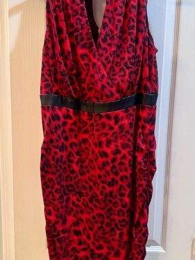 Thalia Sodi Red and Black Leopard-Print Midi Dress